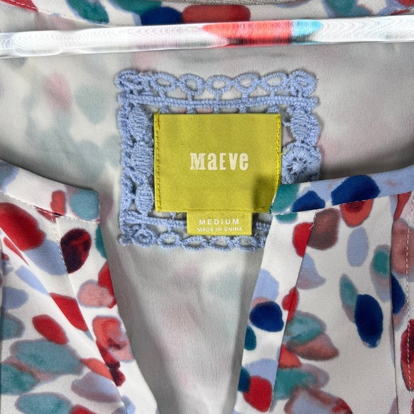 Maeve Anthropologie Watercolor Dot Cold Shoulder Flutter Sleeve Midi Dress M - Picture 2 of 12